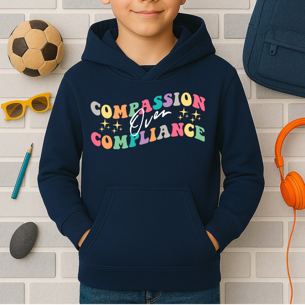 Groovy Compassion Over Compliance ABA Therapy BCBA Therapist Kids Hoodie