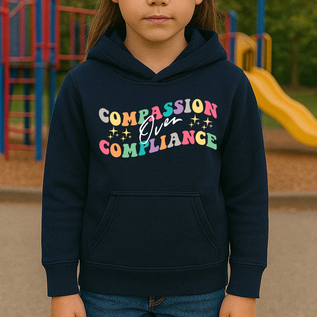 Groovy Compassion Over Compliance ABA Therapy BCBA Therapist Kids Hoodie