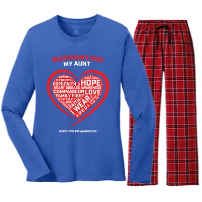 Gifts Clothes Products Wear Red Aunt Heart Disease Awareness Cool Gift Women's Long Sleeve Flannel Pajama Set 