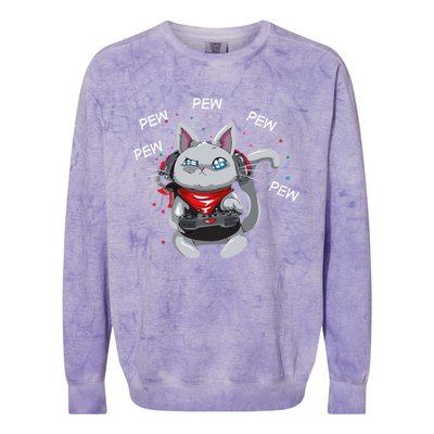 Gamer Cat Pew Pew Pew Cute Cat Funny Animal Kitty Cats Gift Colorblast Crewneck Sweatshirt