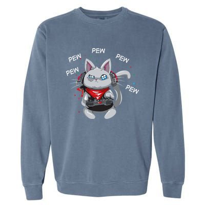 Gamer Cat Pew Pew Pew Cute Cat Funny Animal Kitty Cats Gift Garment-Dyed Sweatshirt