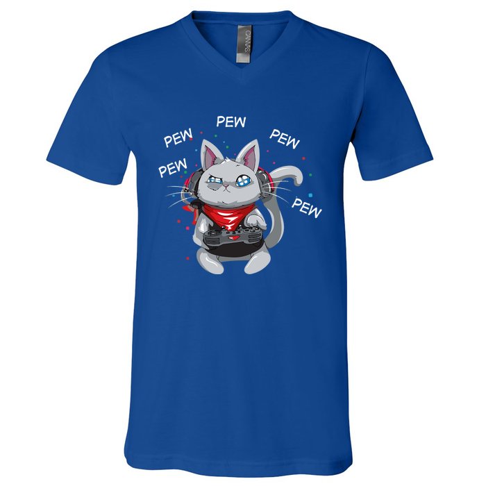 Gamer Cat Pew Pew Pew Cute Cat Funny Animal Kitty Cats Gift V-Neck T-Shirt