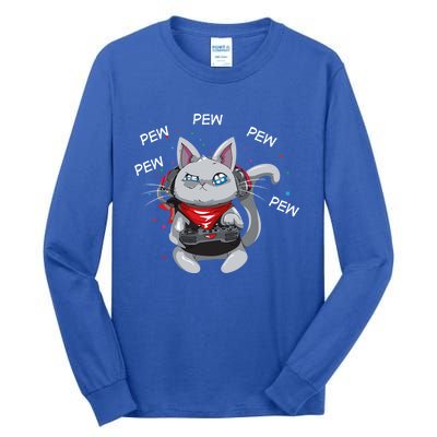 Gamer Cat Pew Pew Pew Cute Cat Funny Animal Kitty Cats Gift Tall Long Sleeve T-Shirt