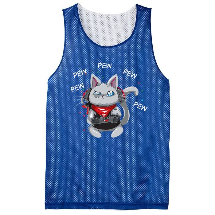 Gamer Cat Pew Pew Pew Cute Cat Funny Animal Kitty Cats Gift Mesh Reversible Basketball Jersey Tank