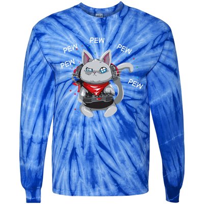 Gamer Cat Pew Pew Pew Cute Cat Funny Animal Kitty Cats Gift Tie-Dye Long Sleeve Shirt