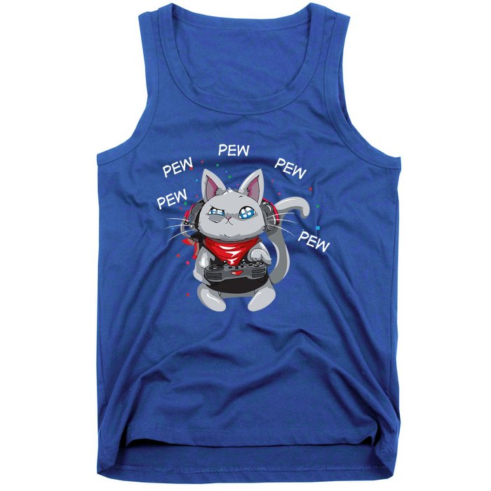 Gamer Cat Pew Pew Pew Cute Cat Funny Animal Kitty Cats Gift Tank Top