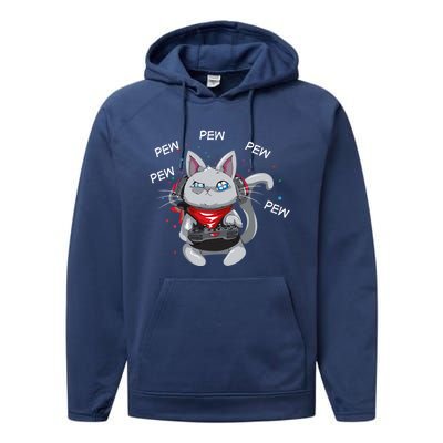 Gamer Cat Pew Pew Pew Cute Cat Funny Animal Kitty Cats Gift Performance Fleece Hoodie