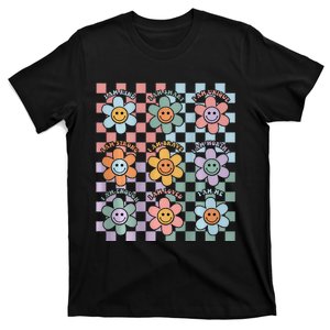 Groovy Checkered Positivity Flower Mental Health Self Love T-Shirt