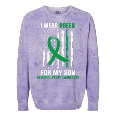 Green Cerebral Palsy Awareness American Flag Cp Mom Dad Son Colorblast Crewneck Sweatshirt