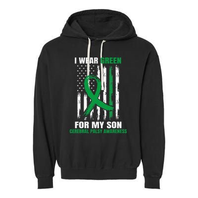 Green Cerebral Palsy Awareness American Flag Cp Mom Dad Son Garment-Dyed Fleece Hoodie