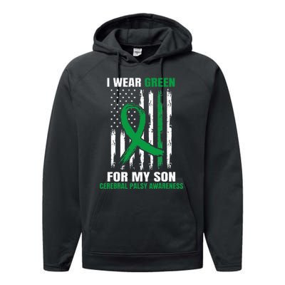 Green Cerebral Palsy Awareness American Flag Cp Mom Dad Son Performance Fleece Hoodie