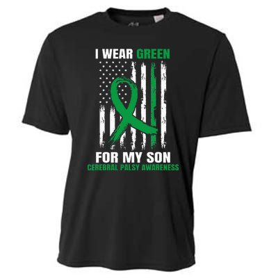 Green Cerebral Palsy Awareness American Flag Cp Mom Dad Son Cooling Performance Crew T-Shirt