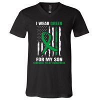 Green Cerebral Palsy Awareness American Flag Cp Mom Dad Son V-Neck T-Shirt