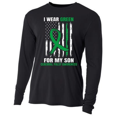 Green Cerebral Palsy Awareness American Flag Cp Mom Dad Son Cooling Performance Long Sleeve Crew