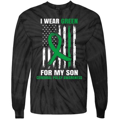 Green Cerebral Palsy Awareness American Flag Cp Mom Dad Son Tie-Dye Long Sleeve Shirt