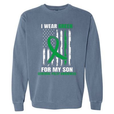 Green Cerebral Palsy Awareness American Flag Cp Mom Dad Son Garment-Dyed Sweatshirt