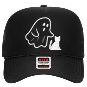 Ghost Cat Pocket Funny Halloween Costume High Crown Mesh Back Trucker Hat