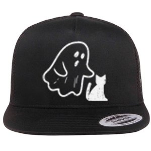 Ghost Cat Pocket Funny Halloween Costume Flat Bill Trucker Hat