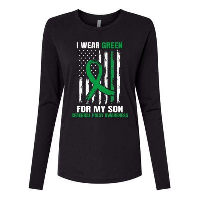 Green Cerebral Palsy Awareness American Flag Cp Womens Cotton Relaxed Long Sleeve T-Shirt