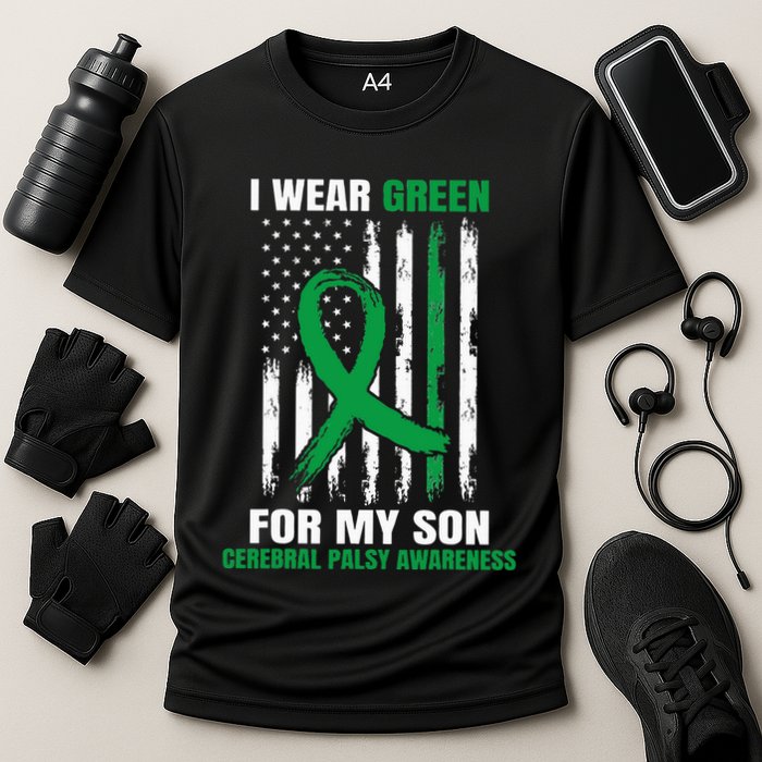 Green Cerebral Palsy Awareness American Flag Cp Cooling Performance Crew T-Shirt