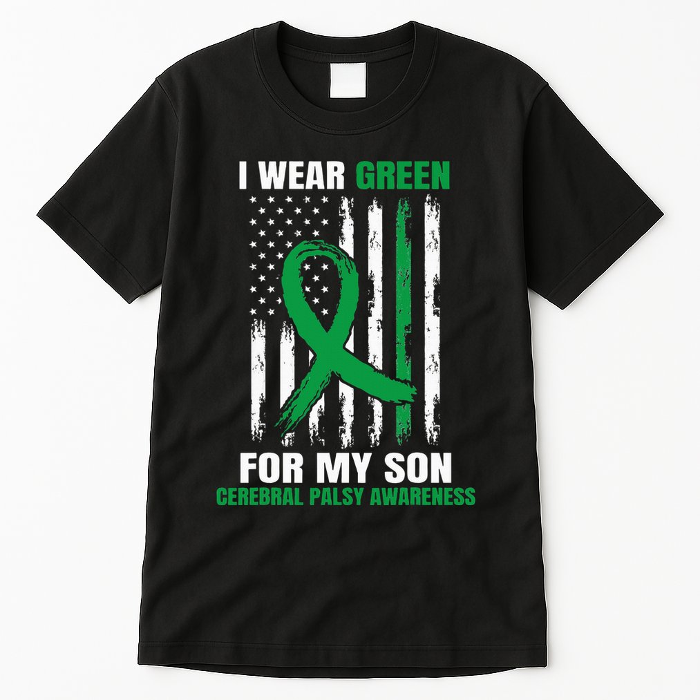 Green Cerebral Palsy Awareness American Flag Cp Tall T-Shirt
