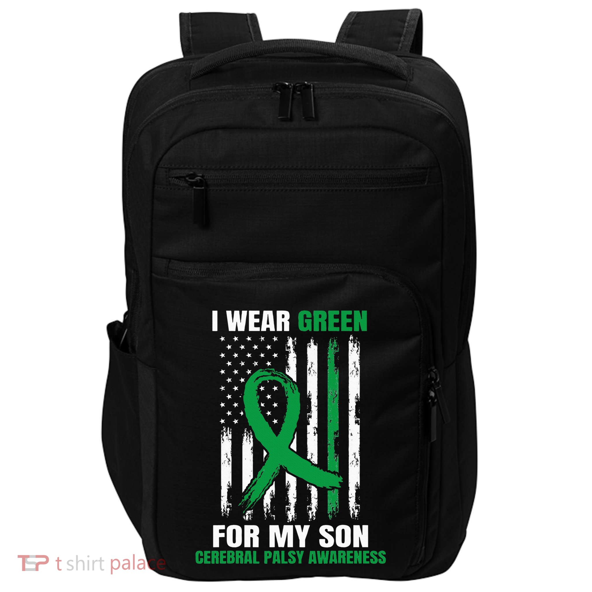 Green Cerebral Palsy Awareness American Flag Cp Impact Tech Backpack