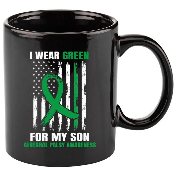 Green Cerebral Palsy Awareness American Flag Cp 11oz C Handle Ceramic Mug
