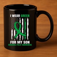 Green Cerebral Palsy Awareness American Flag Cp 11oz C Handle Ceramic Mug