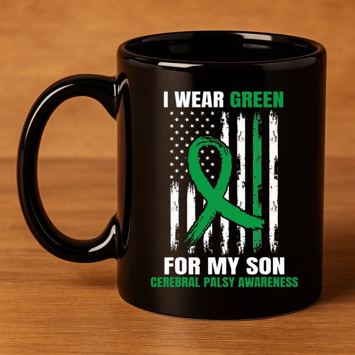 Green Cerebral Palsy Awareness American Flag Cp 11oz C Handle Ceramic Mug