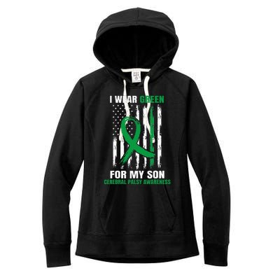 Green Cerebral Palsy Awareness American Flag Cp Women's Fleece Hoodie