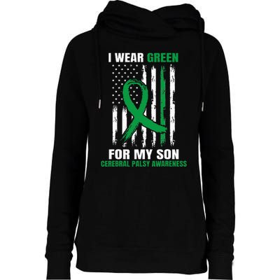 Green Cerebral Palsy Awareness American Flag Cp Womens Funnel Neck Pullover Hood