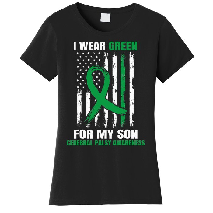 Green Cerebral Palsy Awareness American Flag Cp Women's T-Shirt