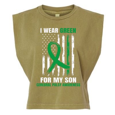 Green Cerebral Palsy Awareness American Flag Cp Garment-Dyed Women's Muscle Tee