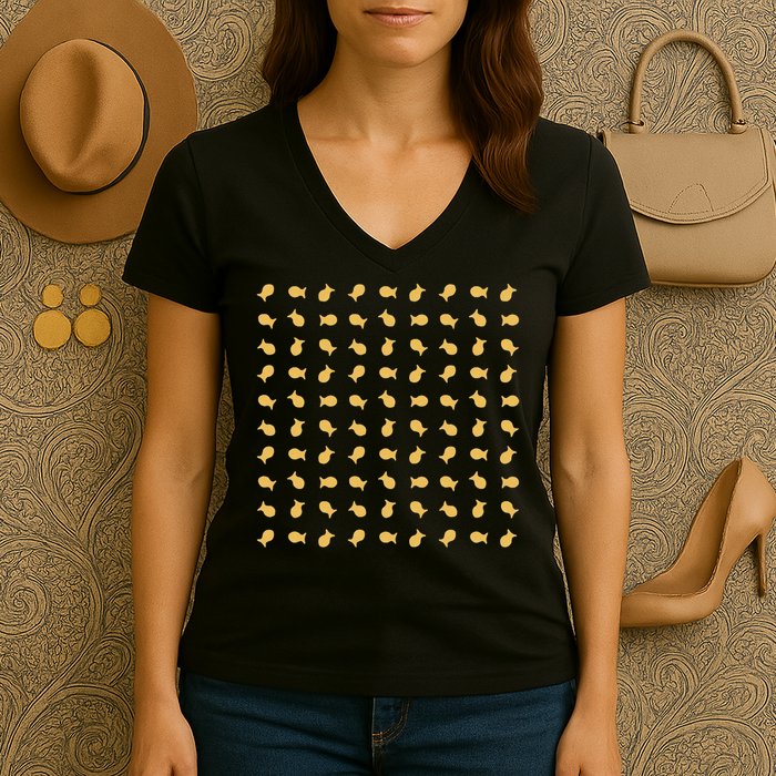 Goldfish Crackers Pattern Funny Goldfish Cracker Women's V-Neck T-Shirt