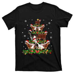 Goat Christmas Pajama Xmas Goats Tree Lights Santa Hat T-Shirt