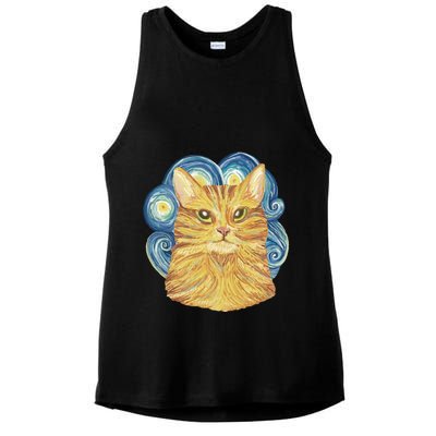 Golden Cat Post Impressionism Ladies PosiCharge Tri-Blend Wicking Tank