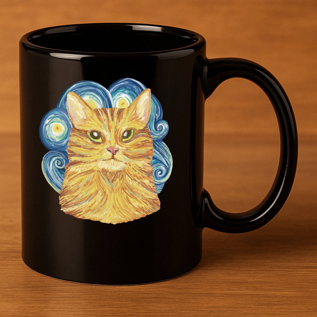 Golden Cat Post Impressionism 11oz C Handle Ceramic Mug