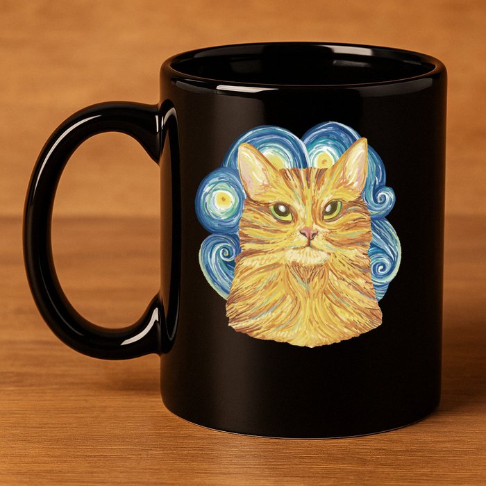 Golden Cat Post Impressionism 11oz C Handle Ceramic Mug