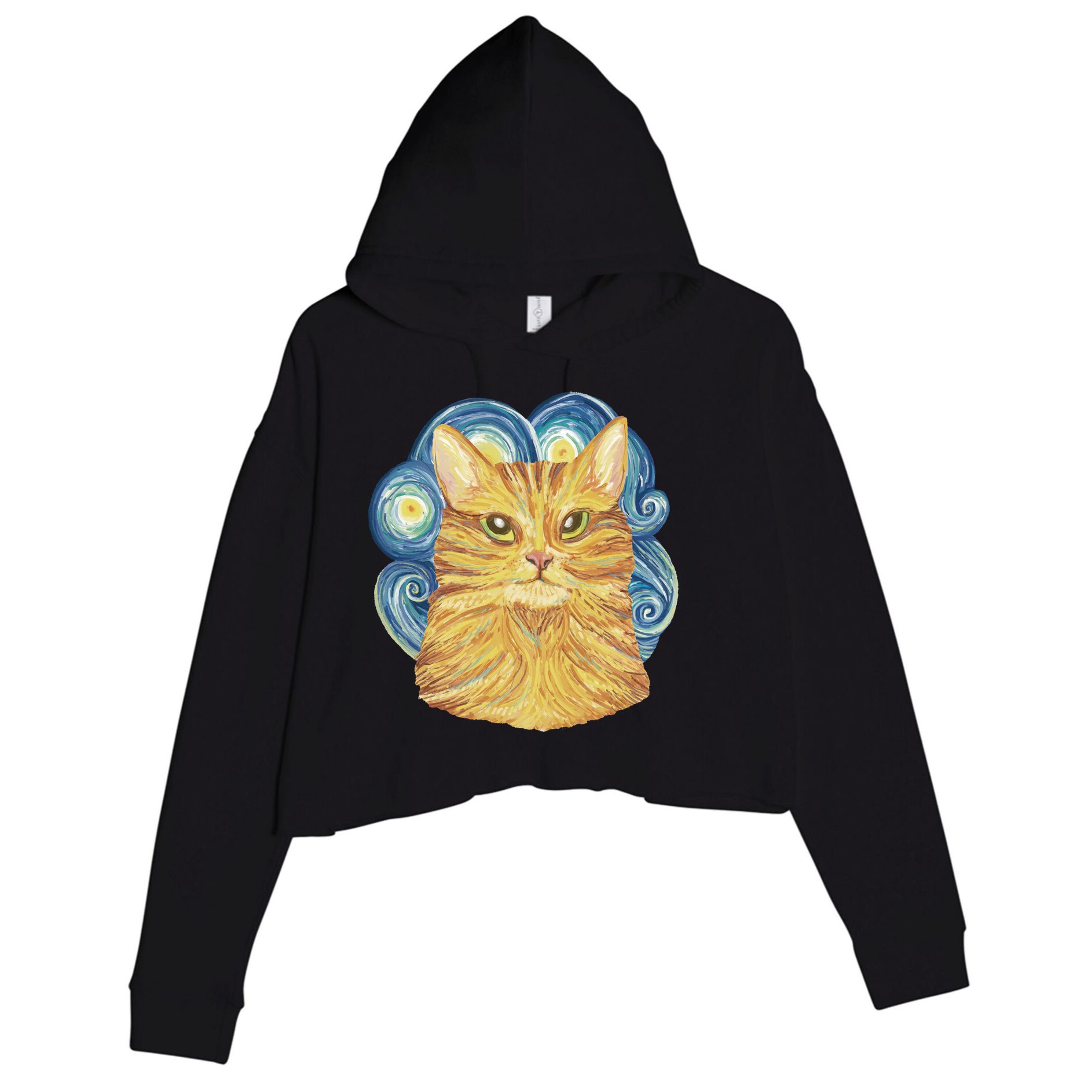 Golden Cat Post Impressionism Crop Fleece Hoodie