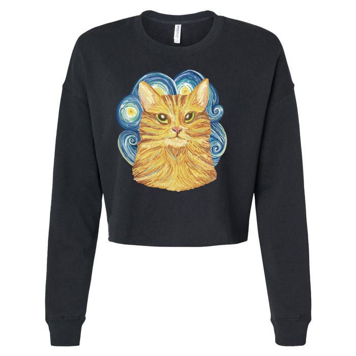 Golden Cat Post Impressionism Cropped Pullover Crew