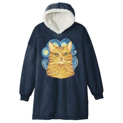 Golden Cat Post Impressionism Hooded Wearable Blanket