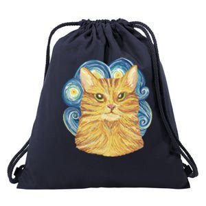 Golden Cat Post Impressionism Drawstring Bag