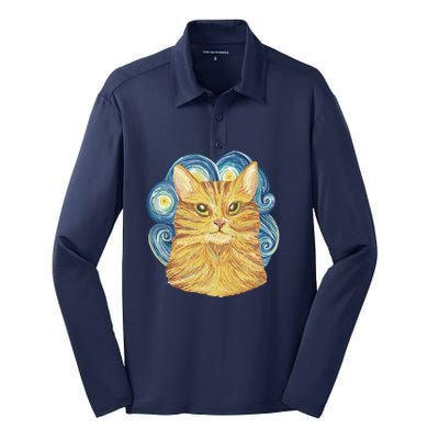 Golden Cat Post Impressionism Silk Touch Performance Long Sleeve Polo