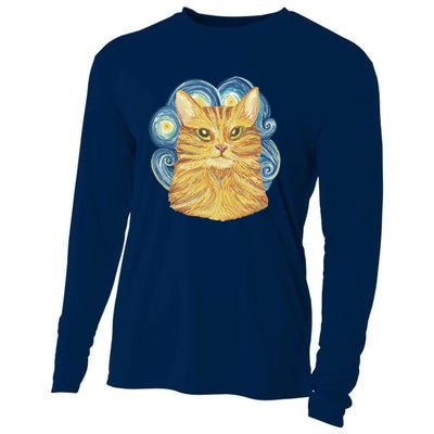 Golden Cat Post Impressionism Cooling Performance Long Sleeve Crew