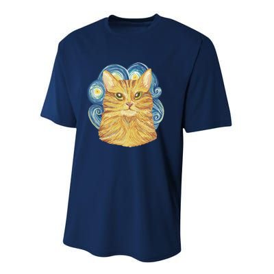 Golden Cat Post Impressionism Performance Sprint T-Shirt