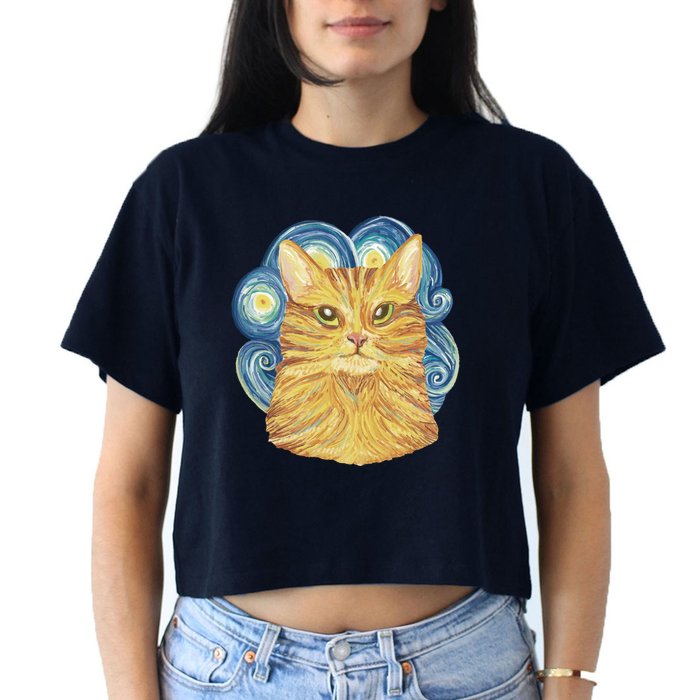 Golden Cat Post Impressionism Women's Crop Top Tee