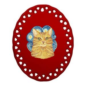 Golden Cat Post Impressionism Ceramic Oval Ornament