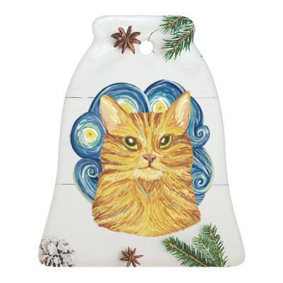 Golden Cat Post Impressionism Ceramic Bell Ornament