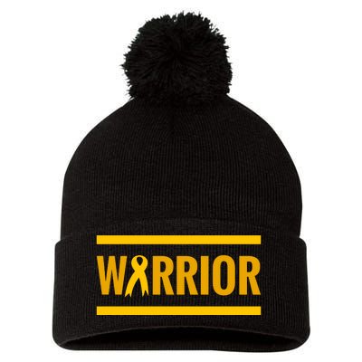 Gold Cancer Ribbon Warrior Pom Pom 12in Knit Beanie