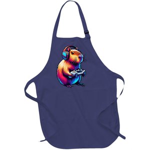 Gaming Capybara Rodent Playing Video Games Gamer Headphones Full-Length Apron With Pockets